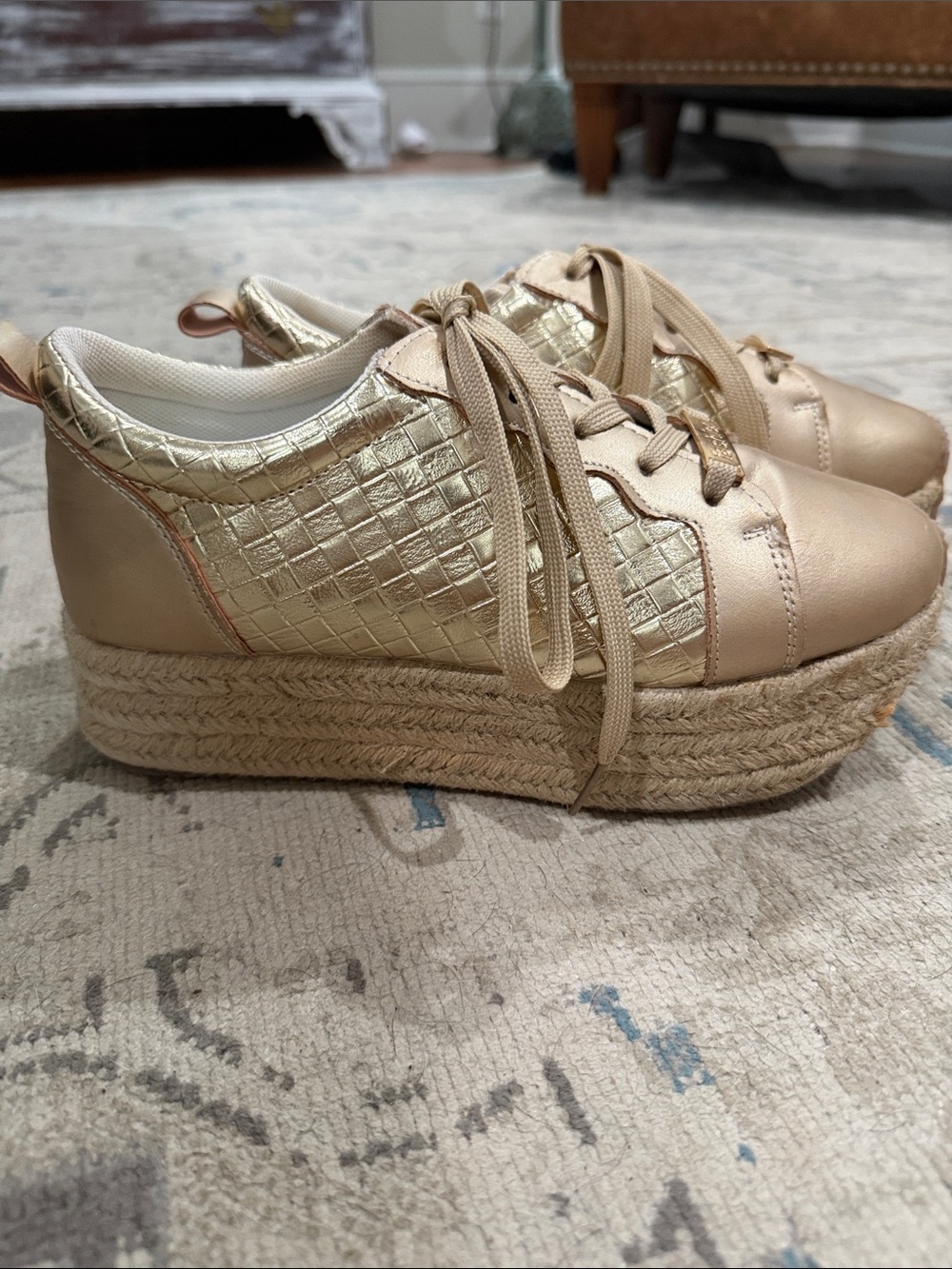 SHEIN Gold Metallic & Beige Platform Espadrille Sneakers